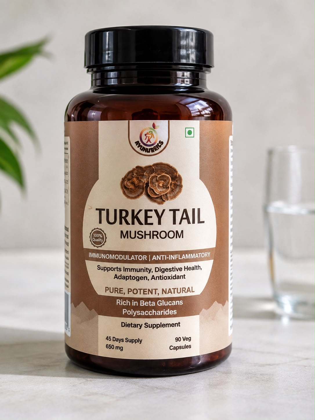Turkey Tail Mushroom 650 mg – 90 Veg Capsules